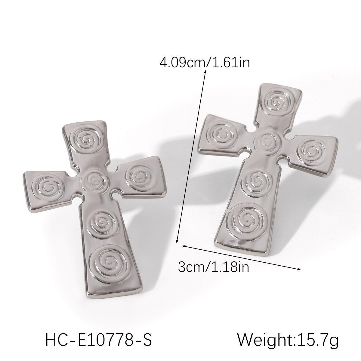 

Light Luxury Vintage Stainless Steel Cross Earrings Threaded Pleated Texture Studs for Women Non-fading Titanium Steel Jewelry
