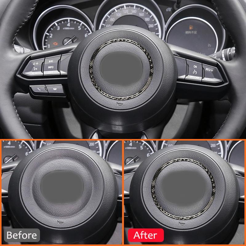 For Mazda CX-5 2017- Carbon Fiber Car Steering Wheel Center Emblem Frame Trim Ring ecoration Sticker Interior Accessories