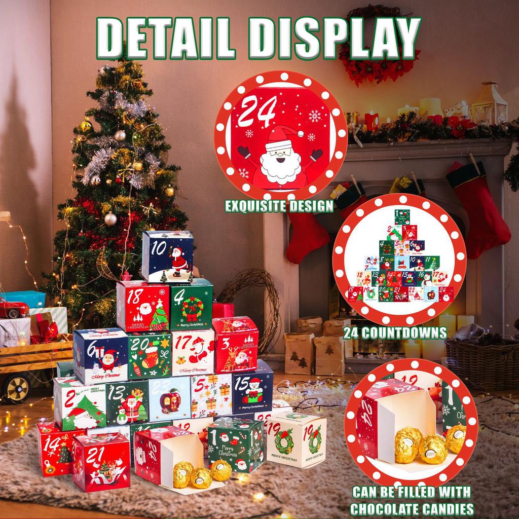 24pcs Countdown To Christmas Countdown Number Candy Box Gift Box Christmas Party Decoration Box Paper Box Gift Box