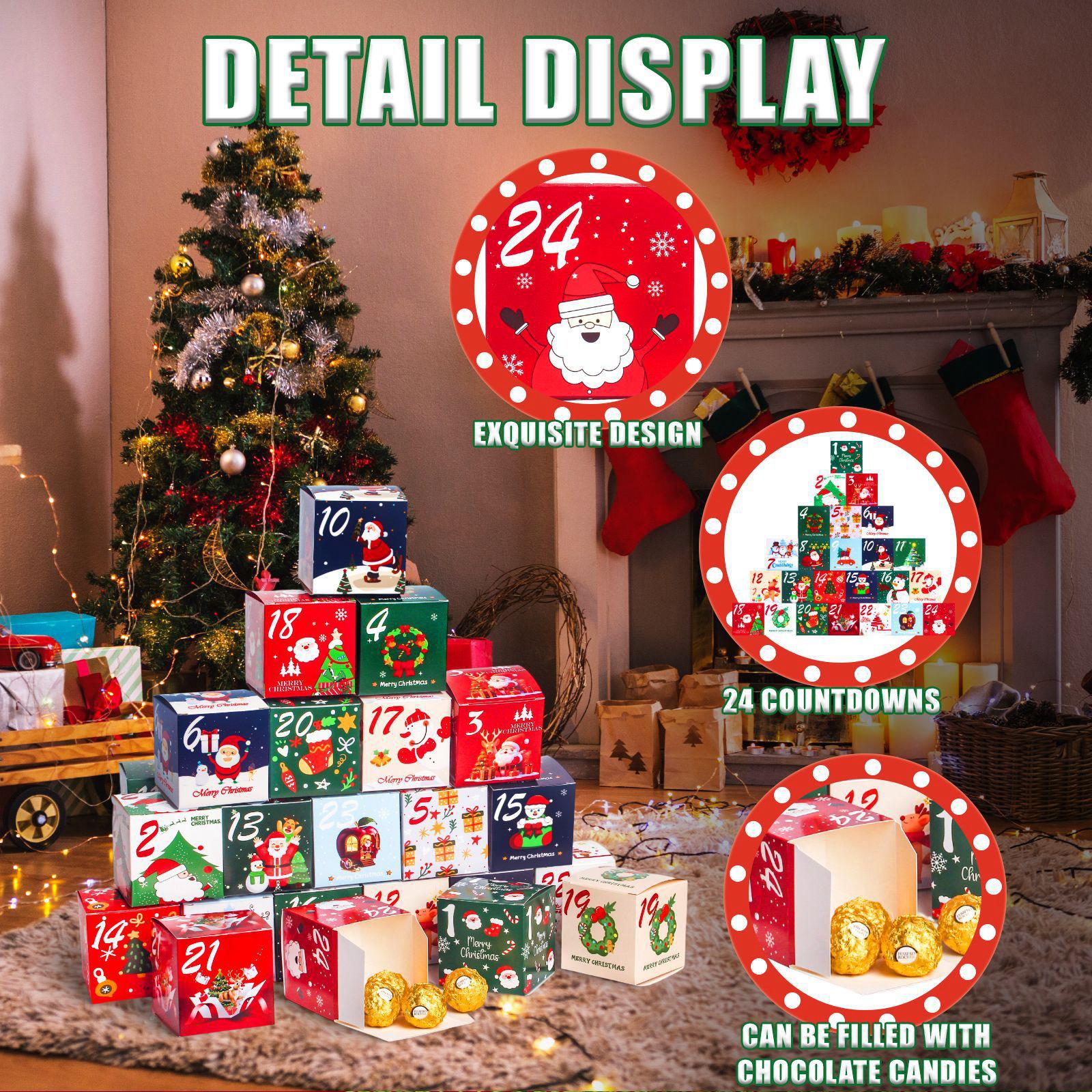 

24 шт. Обратный отсчет до Рождества Номер обратного отсчета Конфетная коробка Подарочная коробка Украшение для рождественской вечеринки Коробка Бумажная коробка Подарочная коробка One Size зелёный