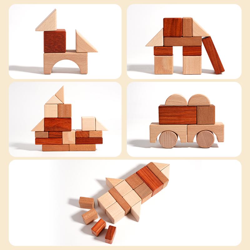 Log color wood Rainbow castle building block toys, children's Montessori educational geometric building block toys, baby buildin