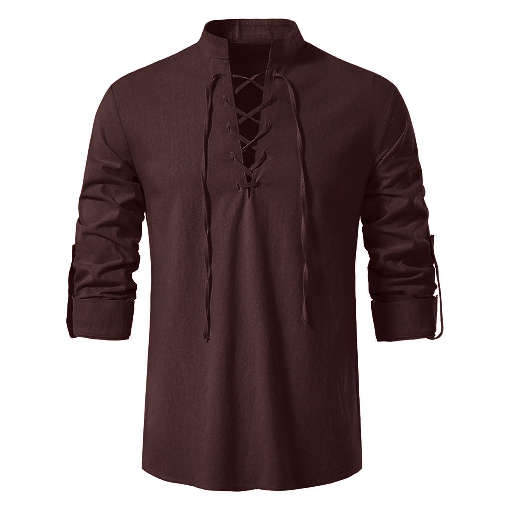 Pánské ležérní módní topy s dlouhým rukávem, jednobarevné, s výstřihem do V