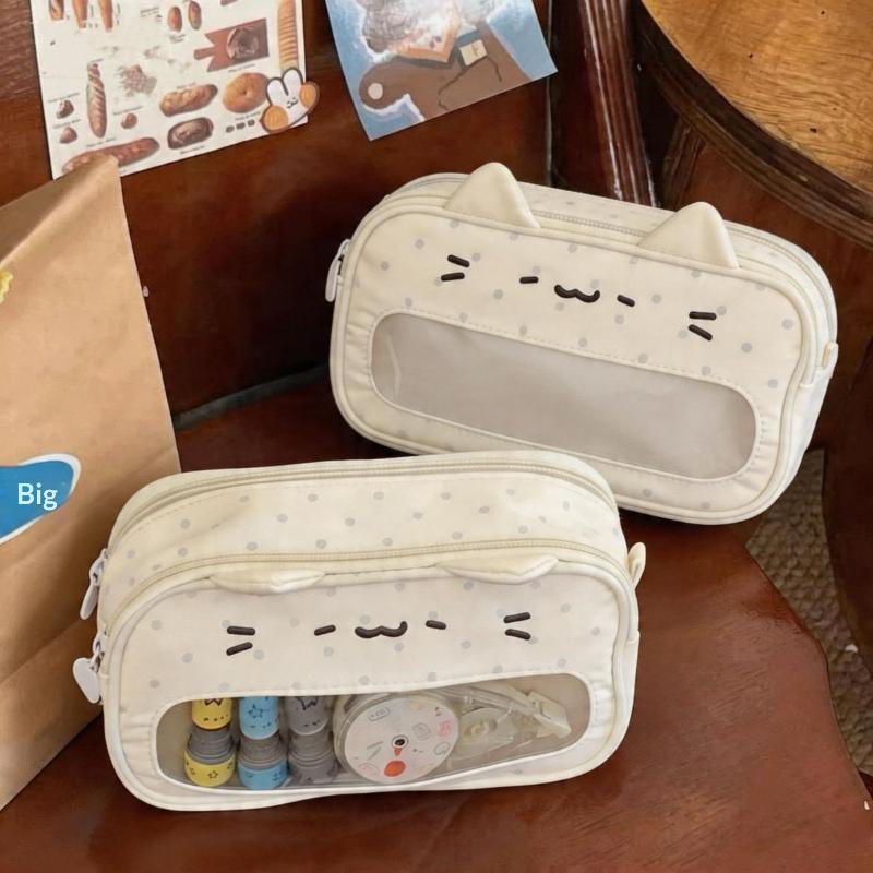 Fashionable Kitten Pencil Pouch with Clear Window and Wave Points for Travel