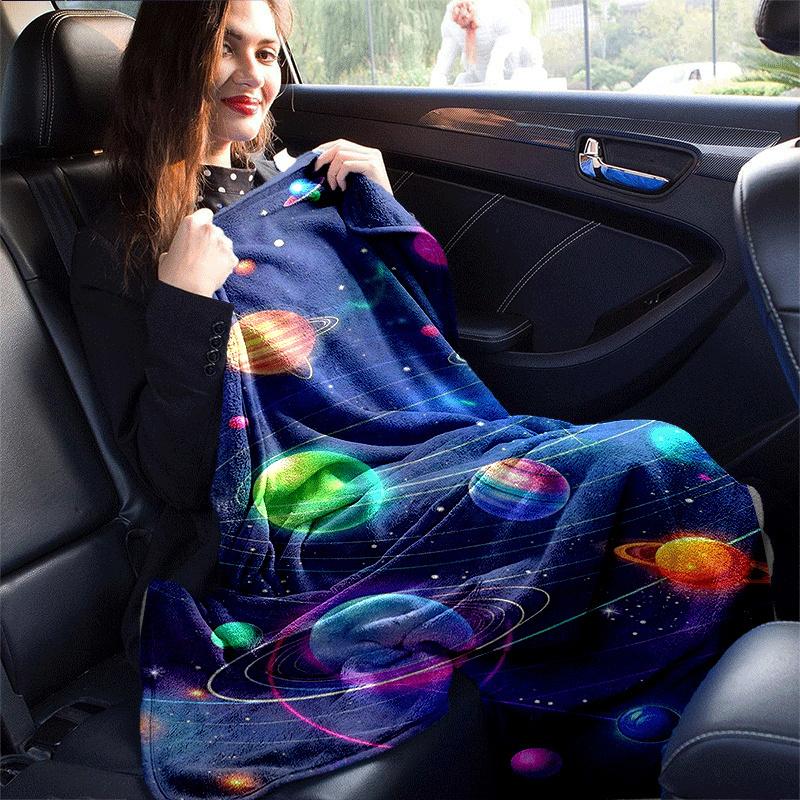 1pc Planet Printing Lightweight Flannel Blanket, Comfortable and Warm Blanket, for Camping Sofa Bed and Couch Office, Gift