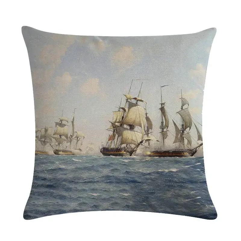Home Decor Sailing Ships: Vintage Maritime Pillow Covers Pattern Cushion Cover Suitable For Sofa Bedroom Car Pillow Cover