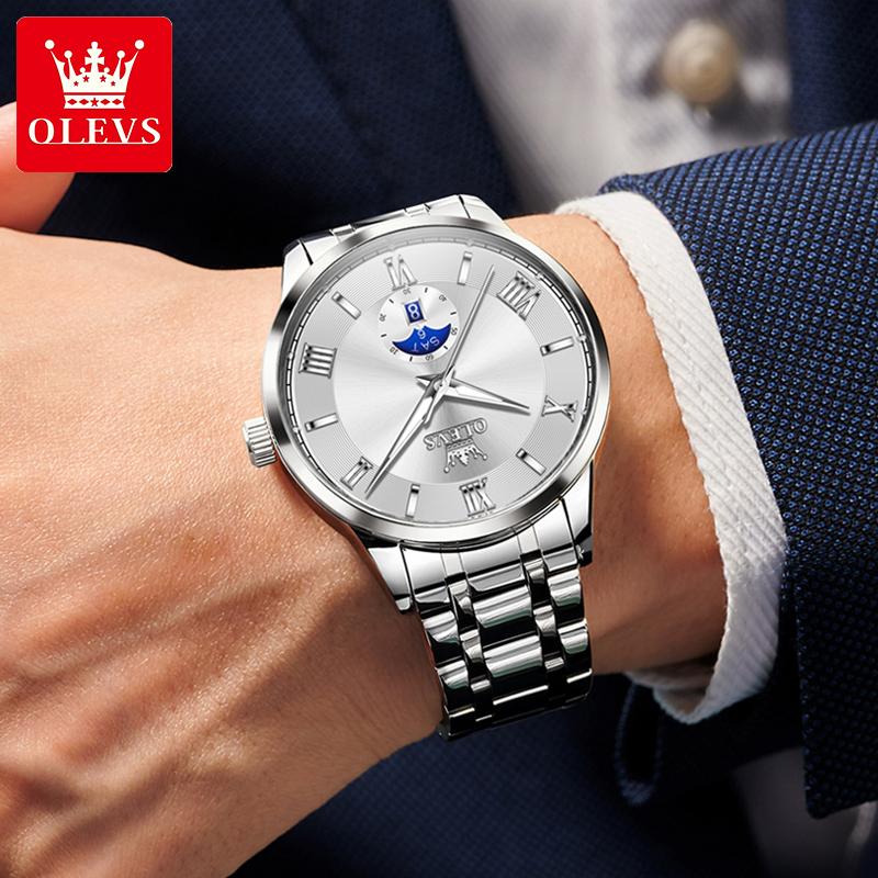 OLEVS Mode Business Herren Armbanduhr Leuchtend Solides Edelstahlarmband Wasserdichte Quarzuhr