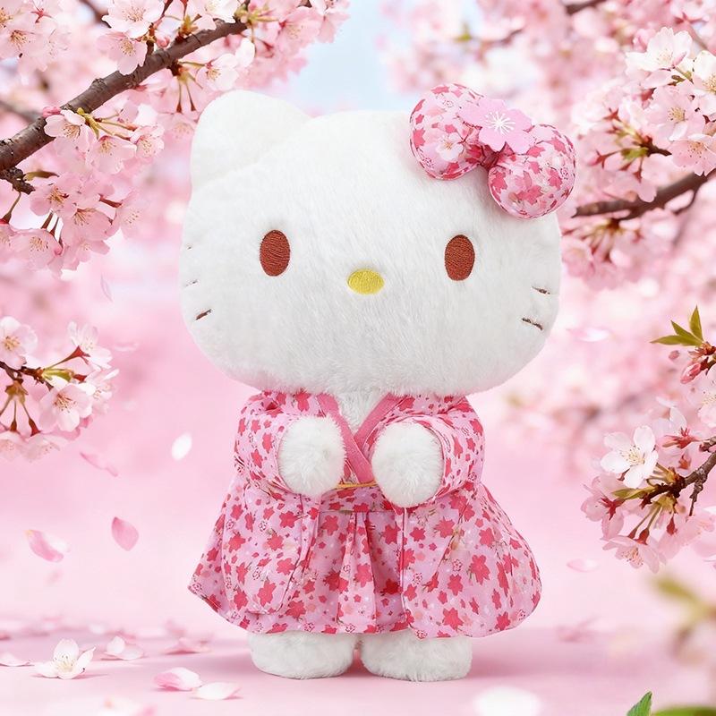 Japanese Style Sakura Pink Kimono Hello Kitty Plush Toy Cute Soft Cushion Room/Sofa Decorative Pillow & Companion Doll Girl Gift