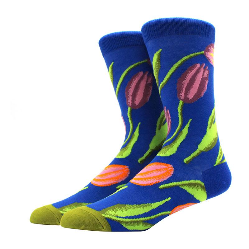 Roliga glada herrstrumpor med grafisk design, kammad bomull, omelett, groda, galen klocka, lax, majs, fågel, fisk, strumpa, julklapp