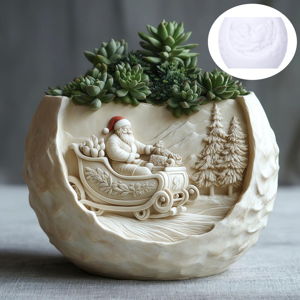 2025 Santa Claus Reindeer Relief Succulent Plant Flowerpot Resin Silicone Mold Deer Candle Cup Christmas Gift Box Gypsum Molds