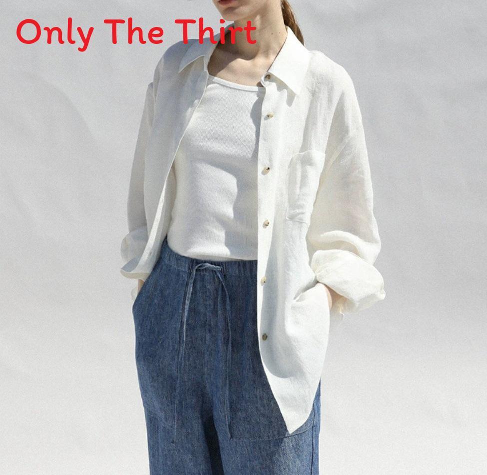 Linen Shirt For Women Spring Casual Loose Fit Long Sleeve With Pocket For Office And Daily Wear