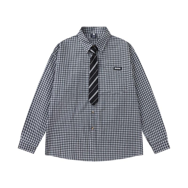 Mens Long Sleeve Plaid Shirt Japanese Vintage Style Loose Fit Casual Couples