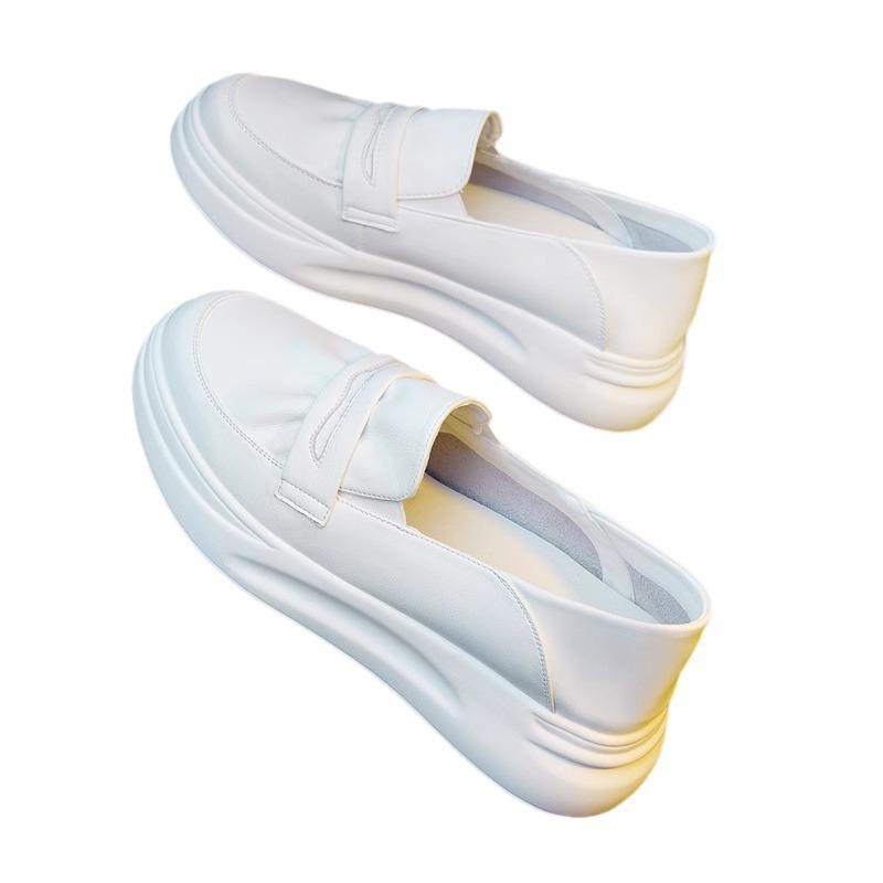 All cowhide little white shoes women's thick-soled leather inner height increase summer breathable thin one pedal student