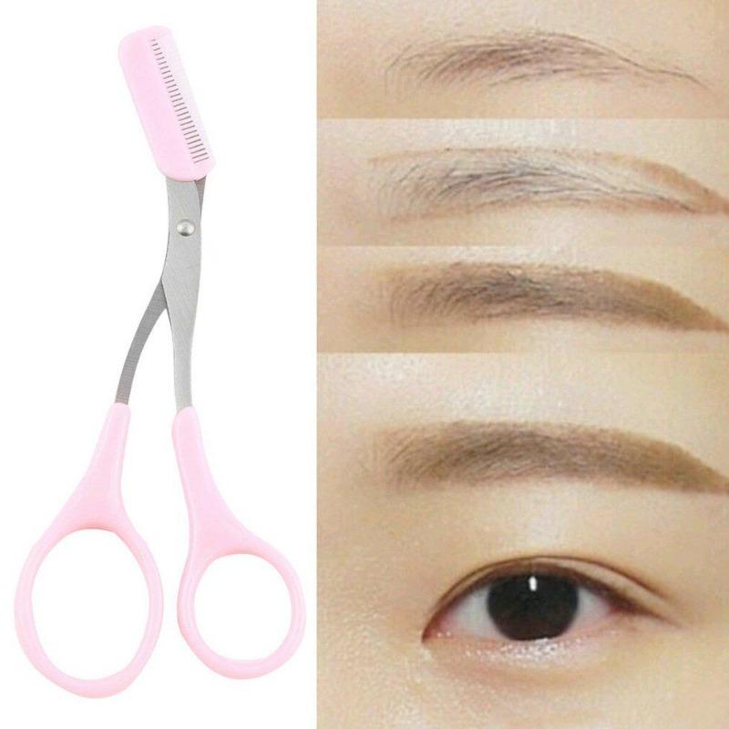 Women Eyebrow Trimmer Comb Eyelash Hair Scissors Cutter Tool