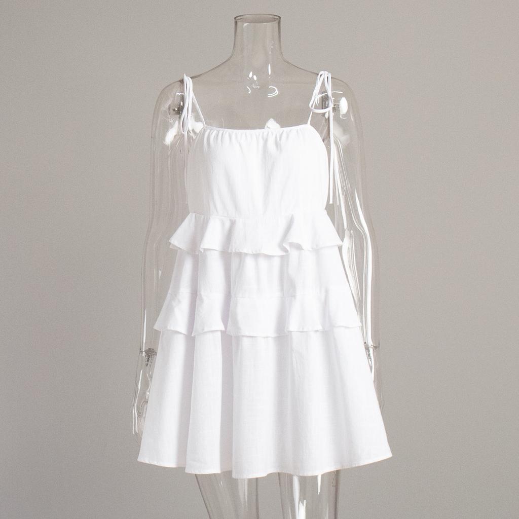 Rochie cu bretele stil european și american de vară cu volane multistrat rochie tort rochie scurtă cu bretele fără spate