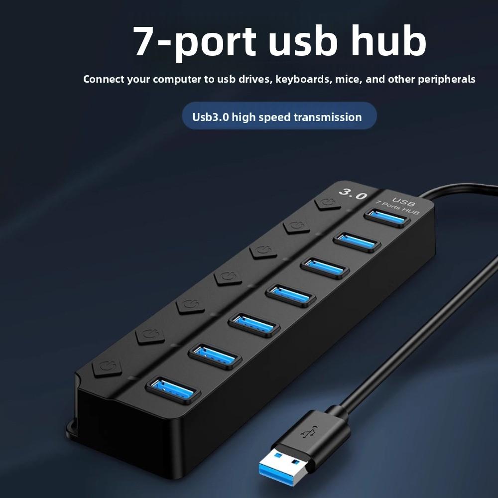 7 In 1 USB 3.0 Hub Independent Switch 7 Ports USB 3.0 Splitter Multifunctional Expansion Dock USB High-speed Extender
