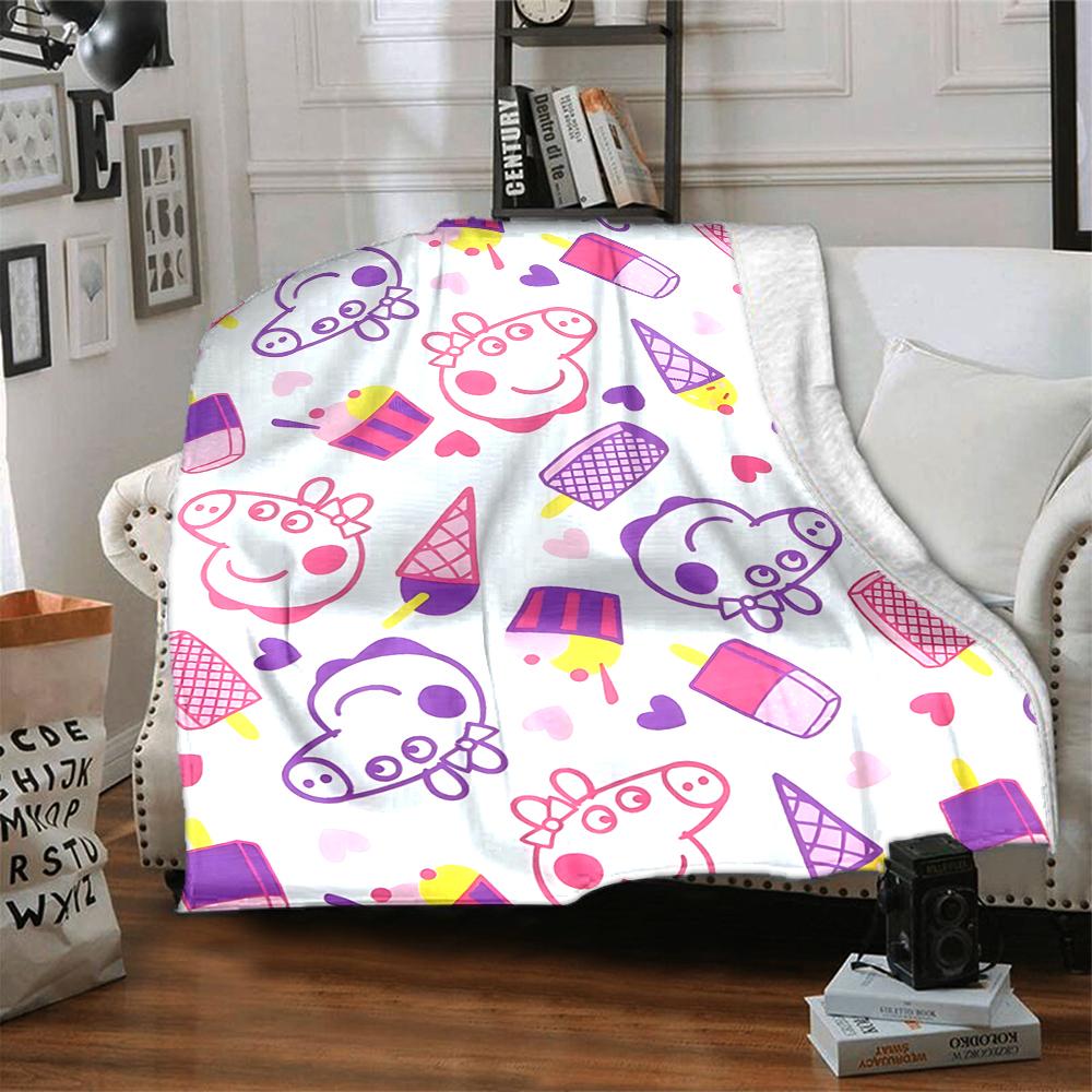 1Pc Peppa Pig Ice Cream Party Blanket For Couch Bed Plush Cozy Fuzzy Blanket Super Soft Warm Blankets For Fall And Winter 0918106