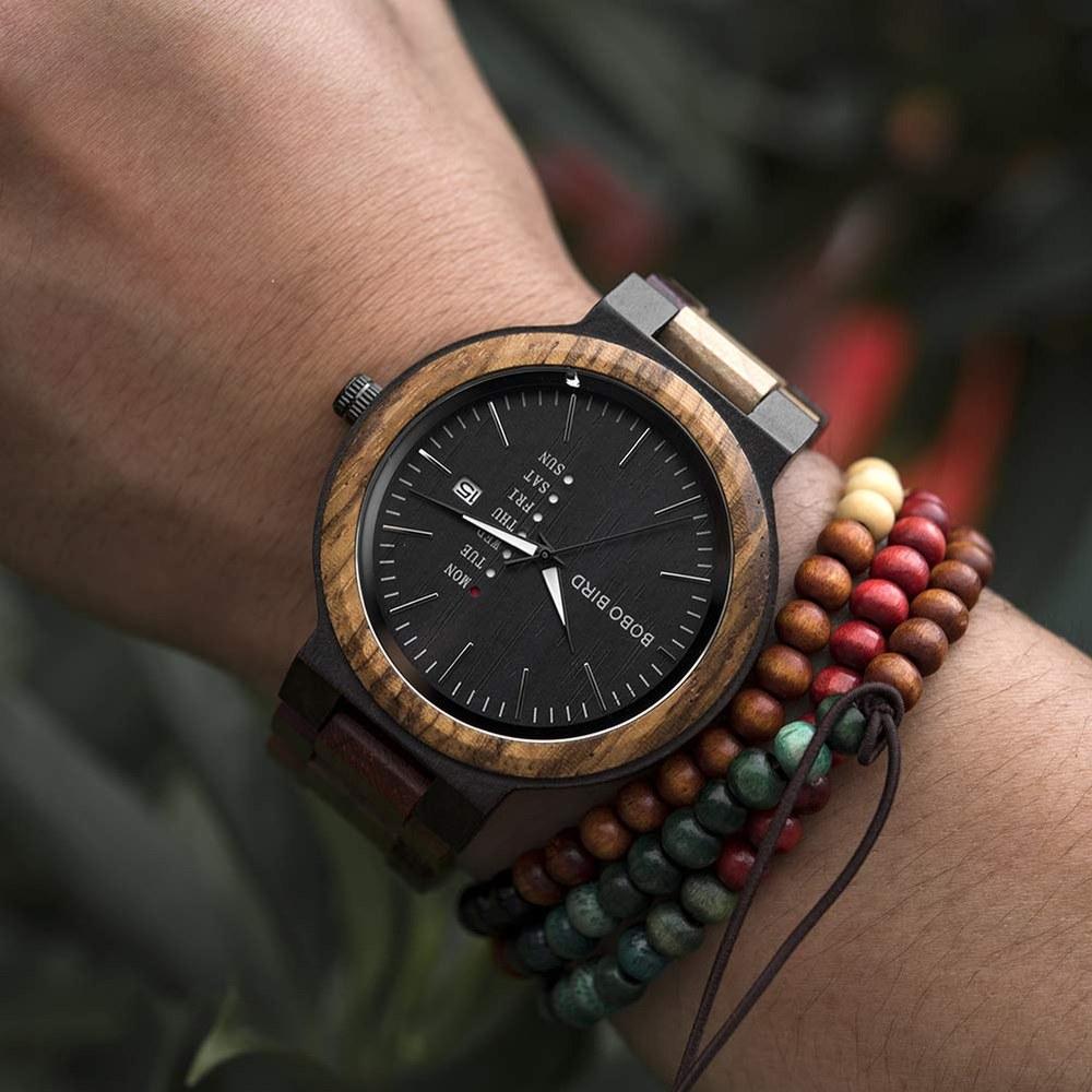 BOBO BIRD Men's and Women's Wooden Watch Colorful Wooden Wristwatch Day and Date Display Multi-functional Handmade Quartz Sports Chronograph Unique