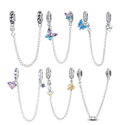 Copper Metal Secure Safety Chain Pendant Bead Component Series Love Planet Butterfly Bee Designed For Women Do It Yourself Bracelet High Quality Fine