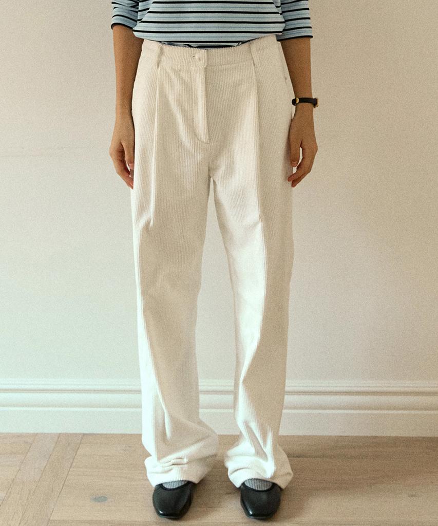 OURHOPE Corduroy One-Pleat Relaxed Pants - White