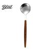 Thickened Metal Dessert Handle Small Steel with Coffee Spoon Stainless Wood Grain Stirring Pudding Serving Spoon Rustic Teaspoon for