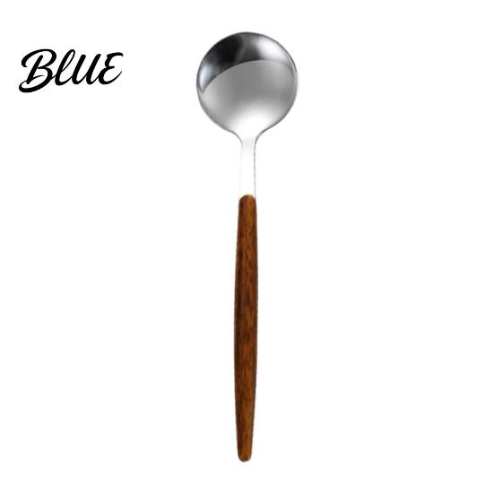 Thickened Metal Dessert Handle Small Steel with Coffee Spoon Stainless Wood Grain Stirring Pudding Serving Spoon Rustic Teaspoon for