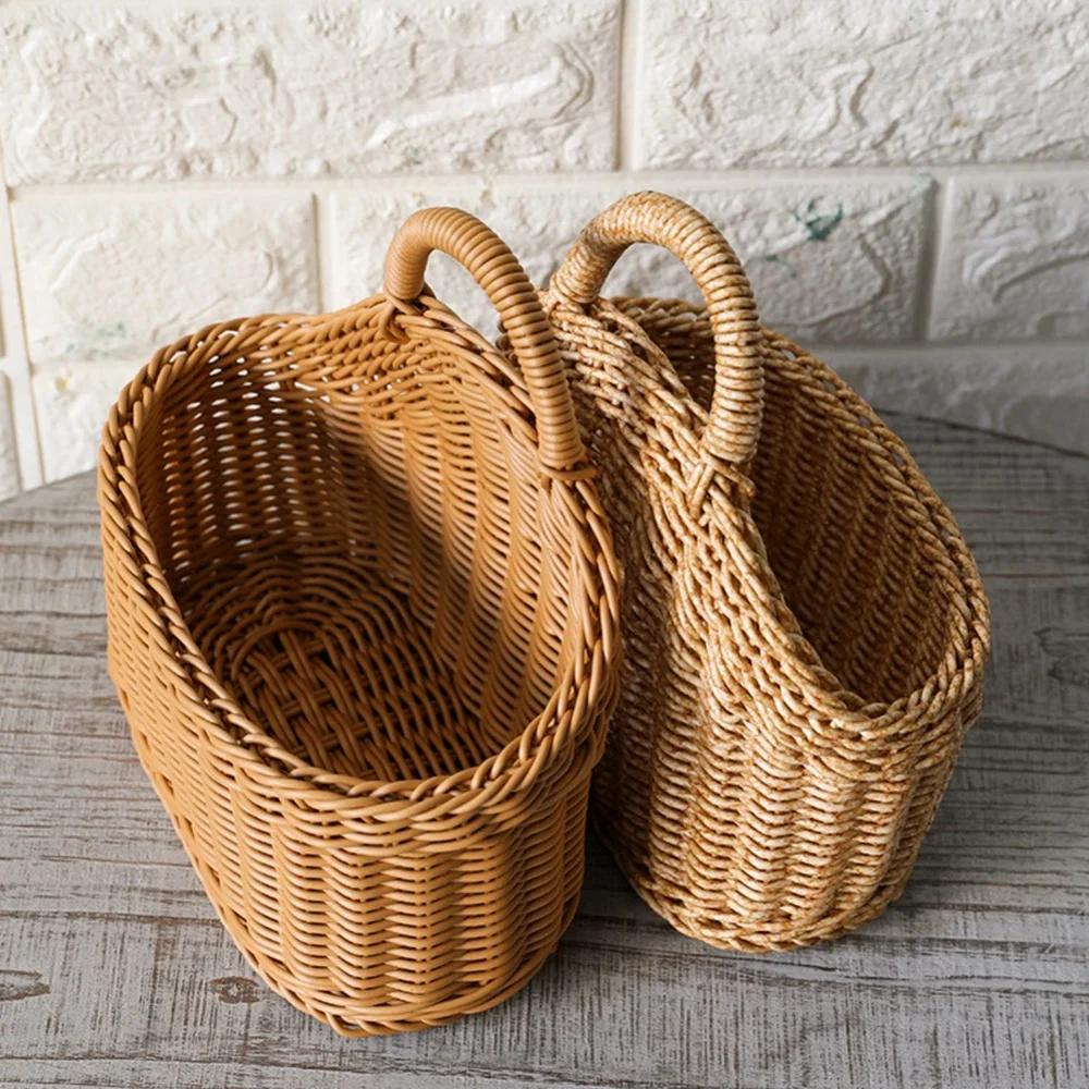 New Hand-woven Kitchen Storage Basket With Handle Woven Hanging Baskets For Fruit Sundries Organizer Plant Decoration Wall Baske
