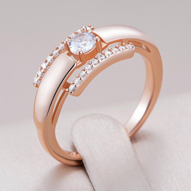 Fashion  Rose Gold Color Bride Wedding Rings For Women Simple Glossy Natural Zircon Accessories Daily Fine Jewelry