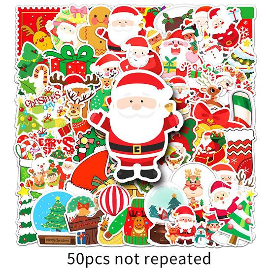 50pcs Christmas Stickers, Waterproof, Self Adhesive, for Water Bottles, Ipad, Skateboard, Luggage, Phone