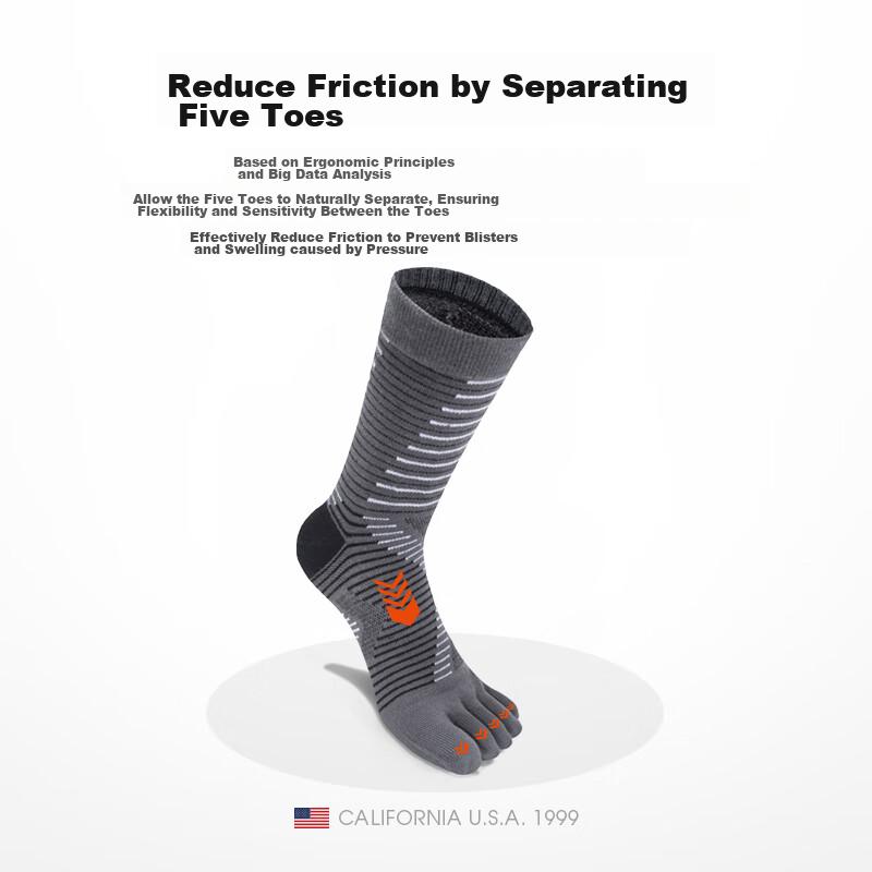 TFO DuPont Coolmax Outdoor Five-Toe Socks, Hiking Socks, Quick-Drying Functional Sports Socks 2202436, Men's Gray