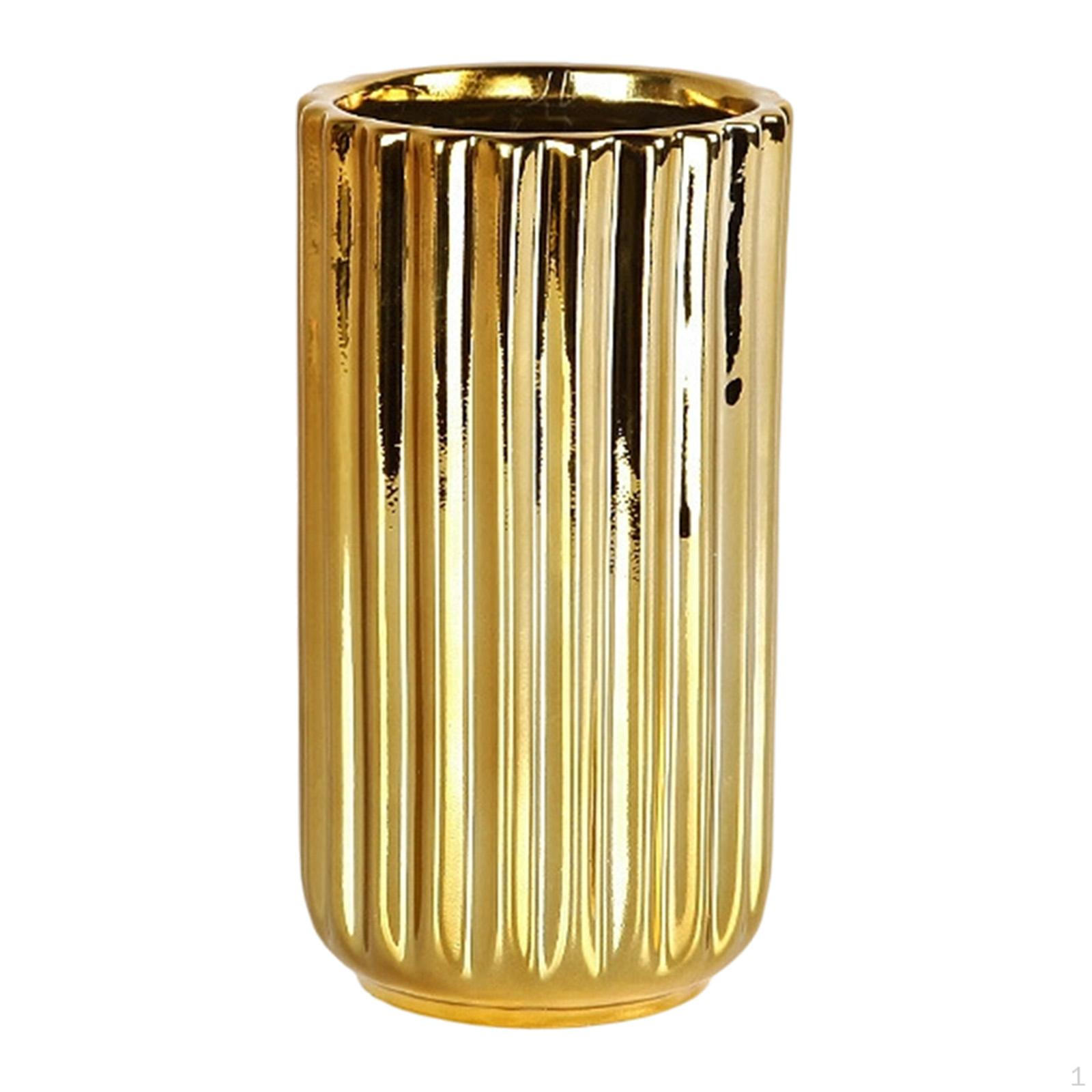 

Gold Ceramic Flower Vase Cylinder Pot Farmhouse Gift Minimalist Plant Holder Floral Arrangement for 8cmx15.5cm