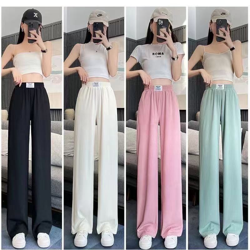 New black ice silk wide-leg pants women's spring and summer high-waisted and thin straight Korean version cool pants