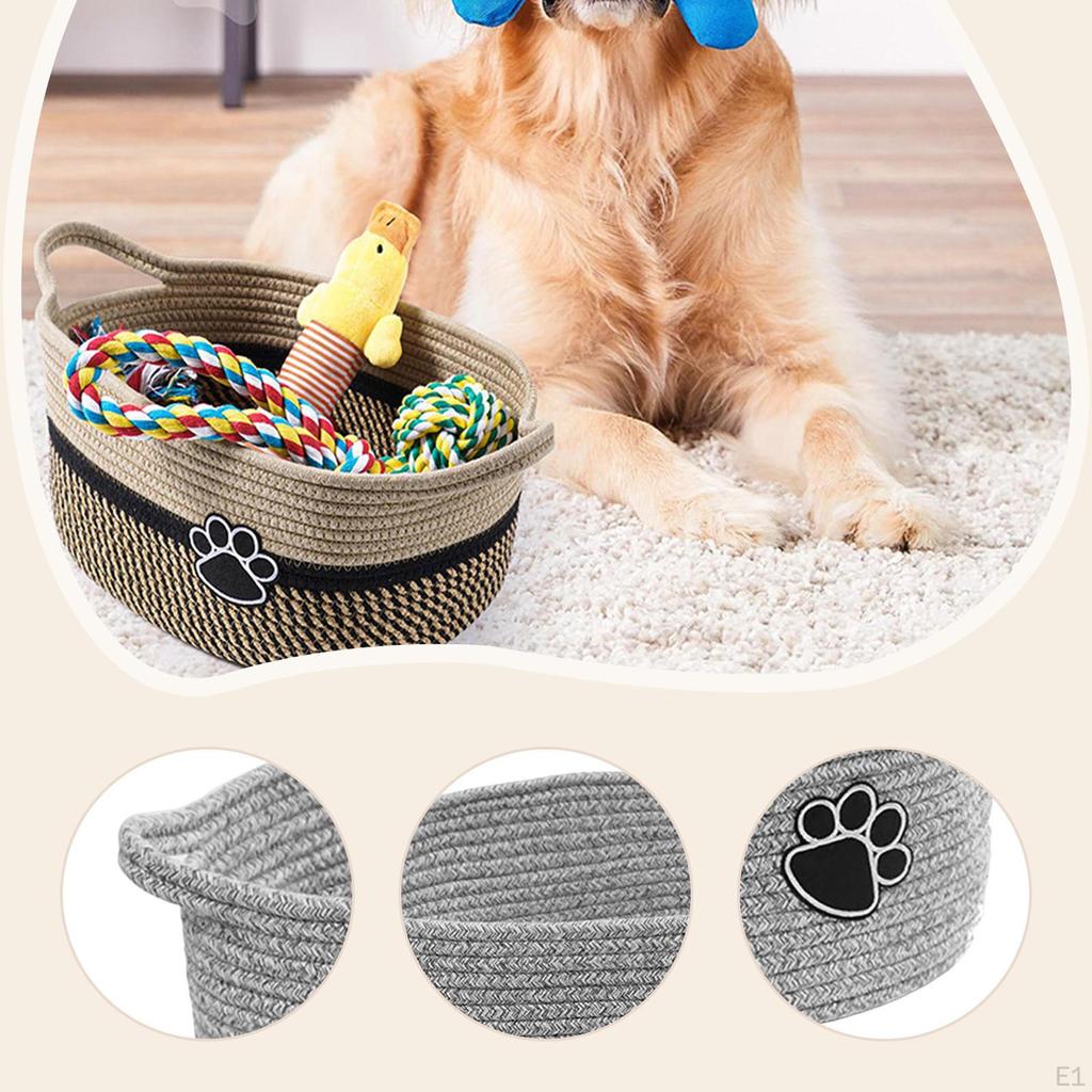 Rope Woven Basket Cat Dog Toy Bin Rectangle with Handles Soft Gift Empty for Toys Kitchen