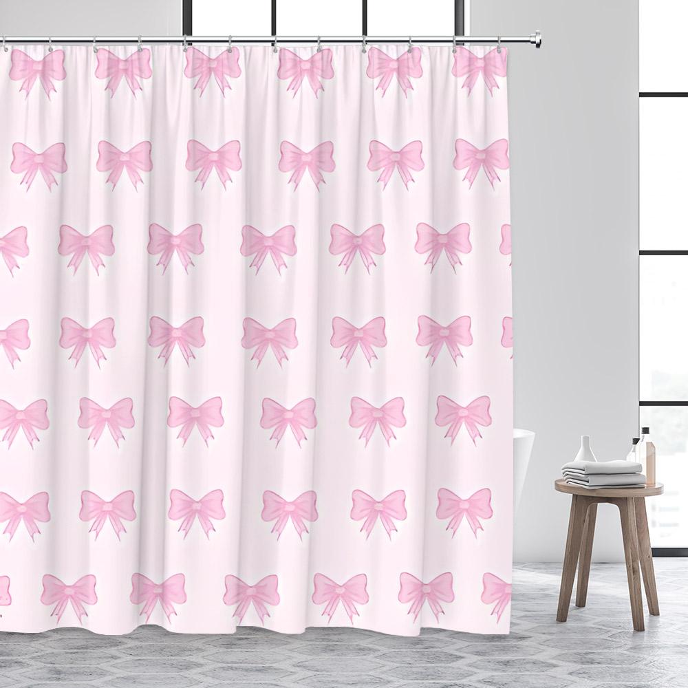 Fashion Bowknot Shower Curtains Red Pink Bow-Tie Heart Pattern Girl Gift Modern Bathroom Decorative Bath Curtain Set With Hooks