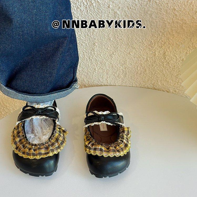 

Korean version of girls leather shoes Spring and Autumn children s Lolita lace princess shoes Little girl bow light mouth single shoes 18 чёрный