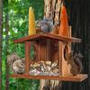 Wooden Squirrel Feeder With Corn Cob Holder Visible Squirrel Food Dispenser Convenient Opening Chipmunk Food Container Outdoor