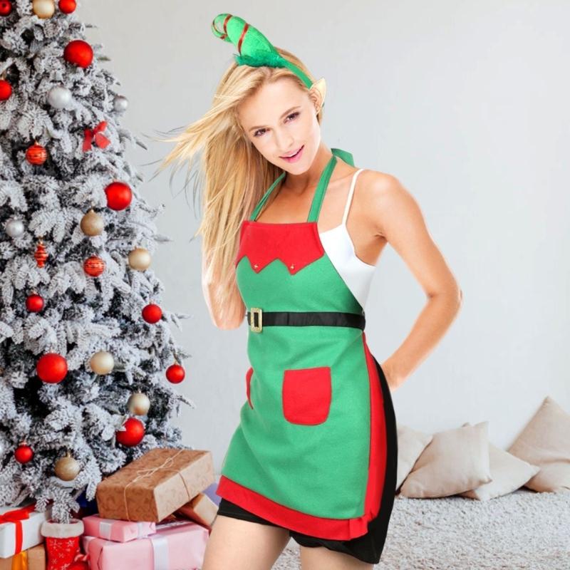 Holiday Apron Dress Costume Set With Accessories Cosplay Elf Dressingup Props For Christmas Celebration Gathering Wear
