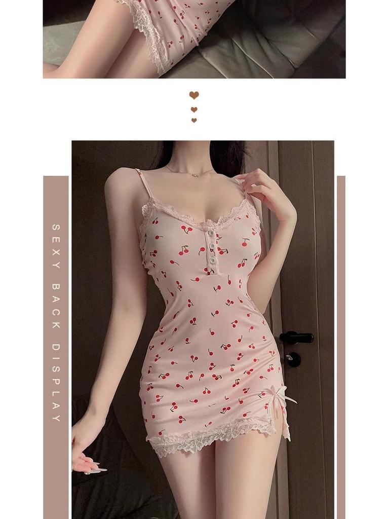 2025 Sexy Damen V-Ausschnitt Camisole Nachthemd mit Spitze und Brustpolstern - Schlankmachender Stil der reinen Begierde.