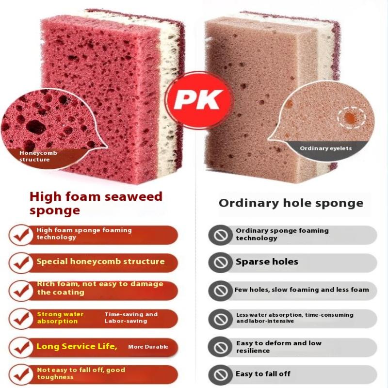 5Pcs/10Pcs Kitchen Stain Removal Sponge Clean Cotton Dishwashing Sponge Wipes Bathroom Cleaning Utensils High Density Sponge