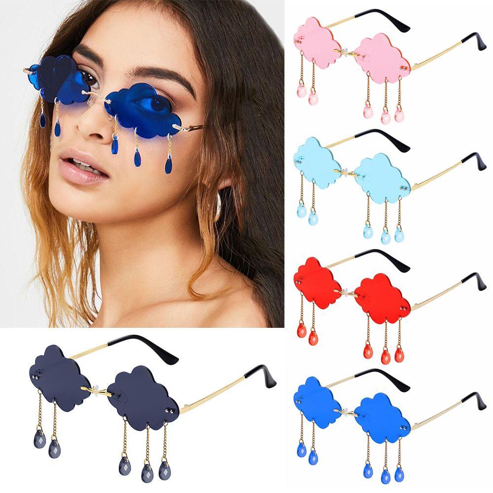 Vintage Funny Cloud Shaped UV400 Steampunk Sunglasses Clouds Tassel Sunglasses Rimless Sunglasses Disco Glasses