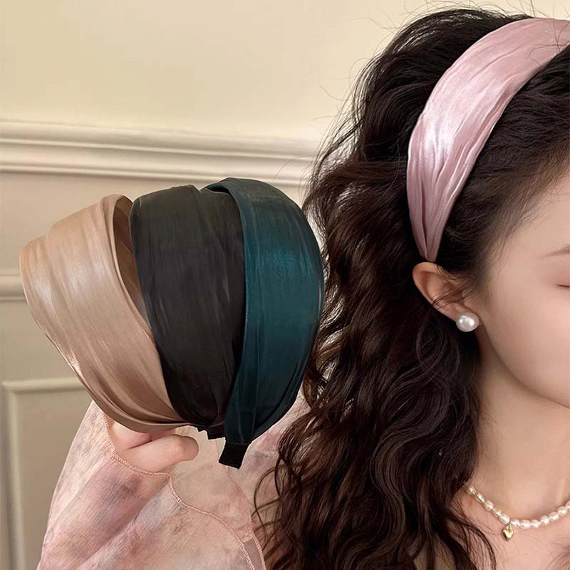 Korean Solid Color Satin Headband for Women Girls Fashion Elegant Wide Sponge Hair Hoop Headwear Hair Accessories