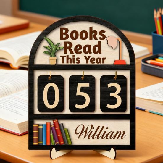 Book Read This Year Counter Sign Reading Tracker Plaque Bookshelf Decoration Handmade Wood Reading Challenge Tracker Book Lovers Gift