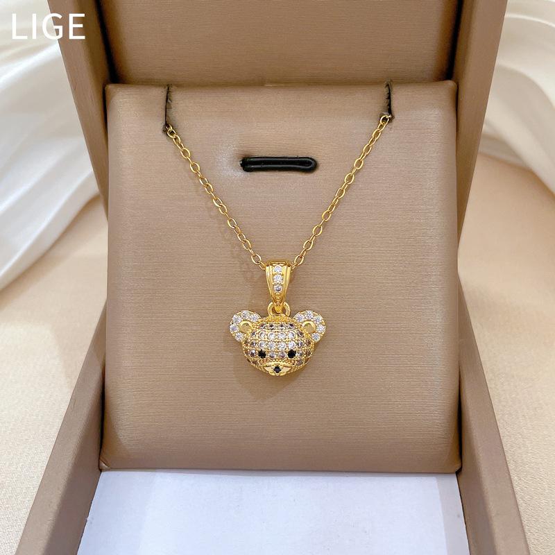 [Set] Animal Bear Set Light Luxury Wedding Necklace Women'S Versatile Clavicle Chain Titanium Steel Chain