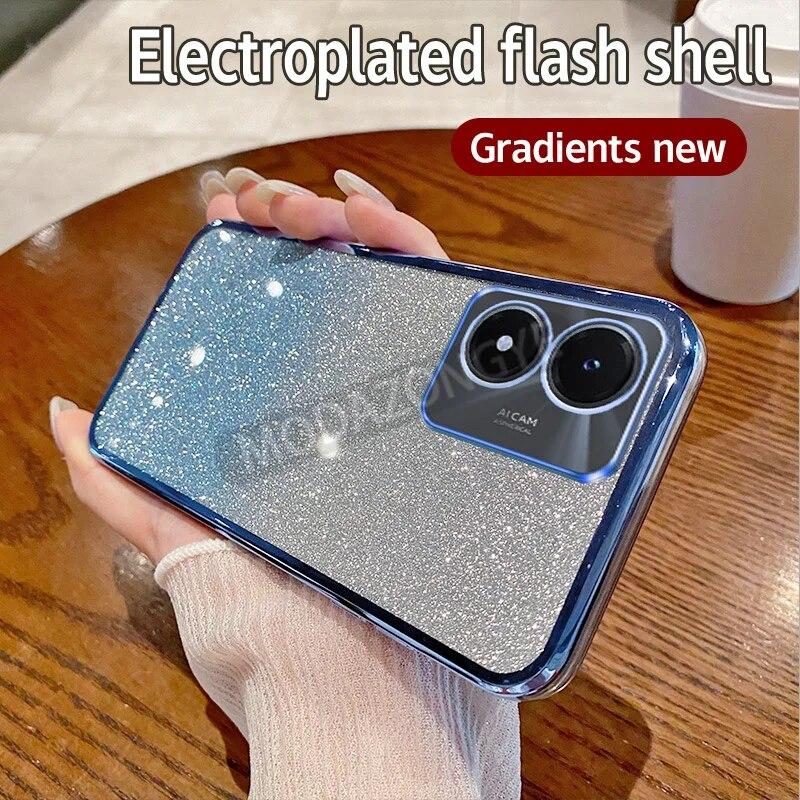 For Vivo Y02s Case Electroplating Soft Glitter TPU Back Cover Vivo Y02s V2203 Phone Casing For Girl Woman