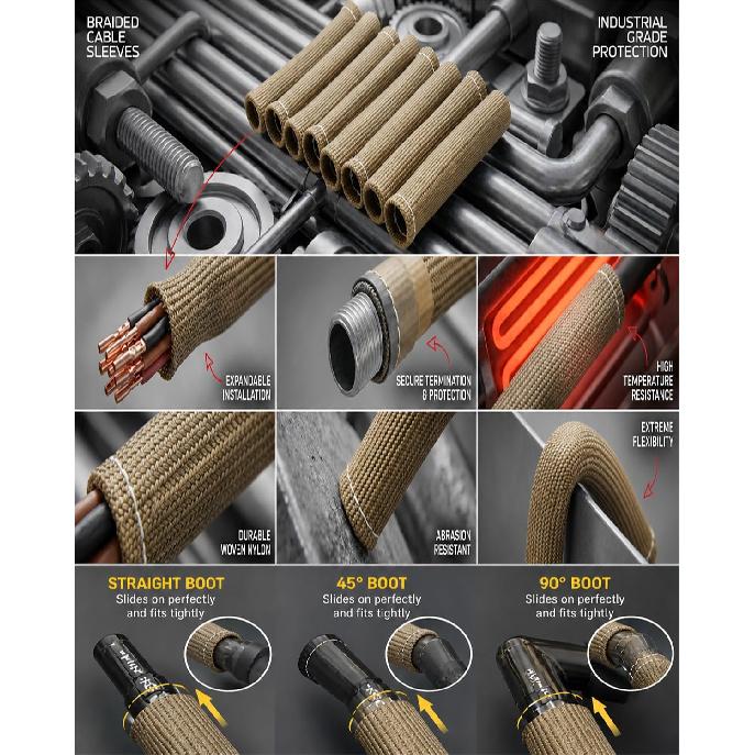 Titanium Spark Plug Wire Heat Shield Boots - 8 Pack 6 Inch Double-Wall High-Temperature Exhaust Header Protectors, Universal Sleeve Cover for V8 SBC