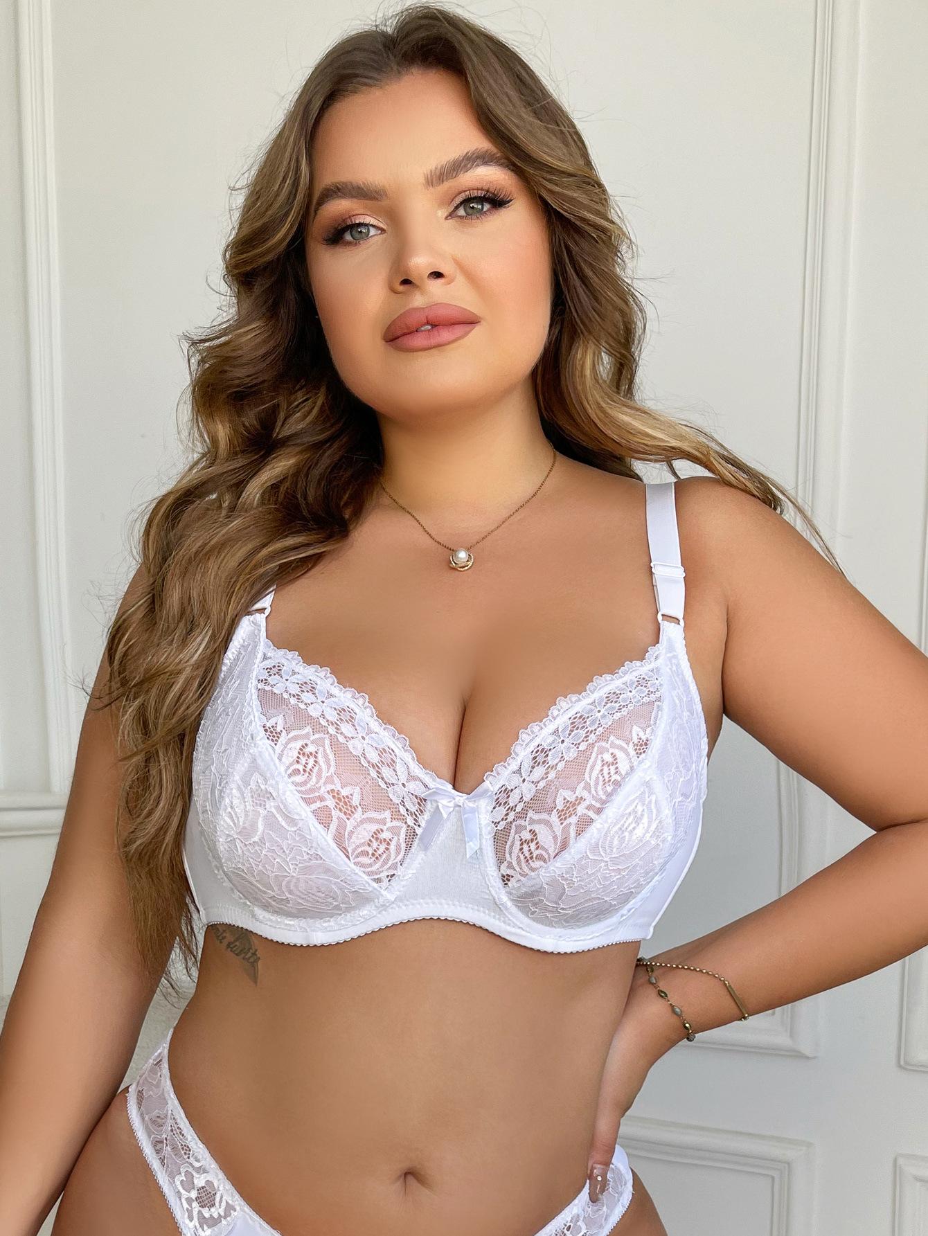

Новое европейское и американское ультратонкое кружевное нижнее белье на стальном кольце с двойным рядом пуговиц, регулируемый бюстгальтер большого размера 90D белый