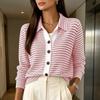 Women's Casual Button Front Knitted Striped Cardigan Sweater for Everyday Wear