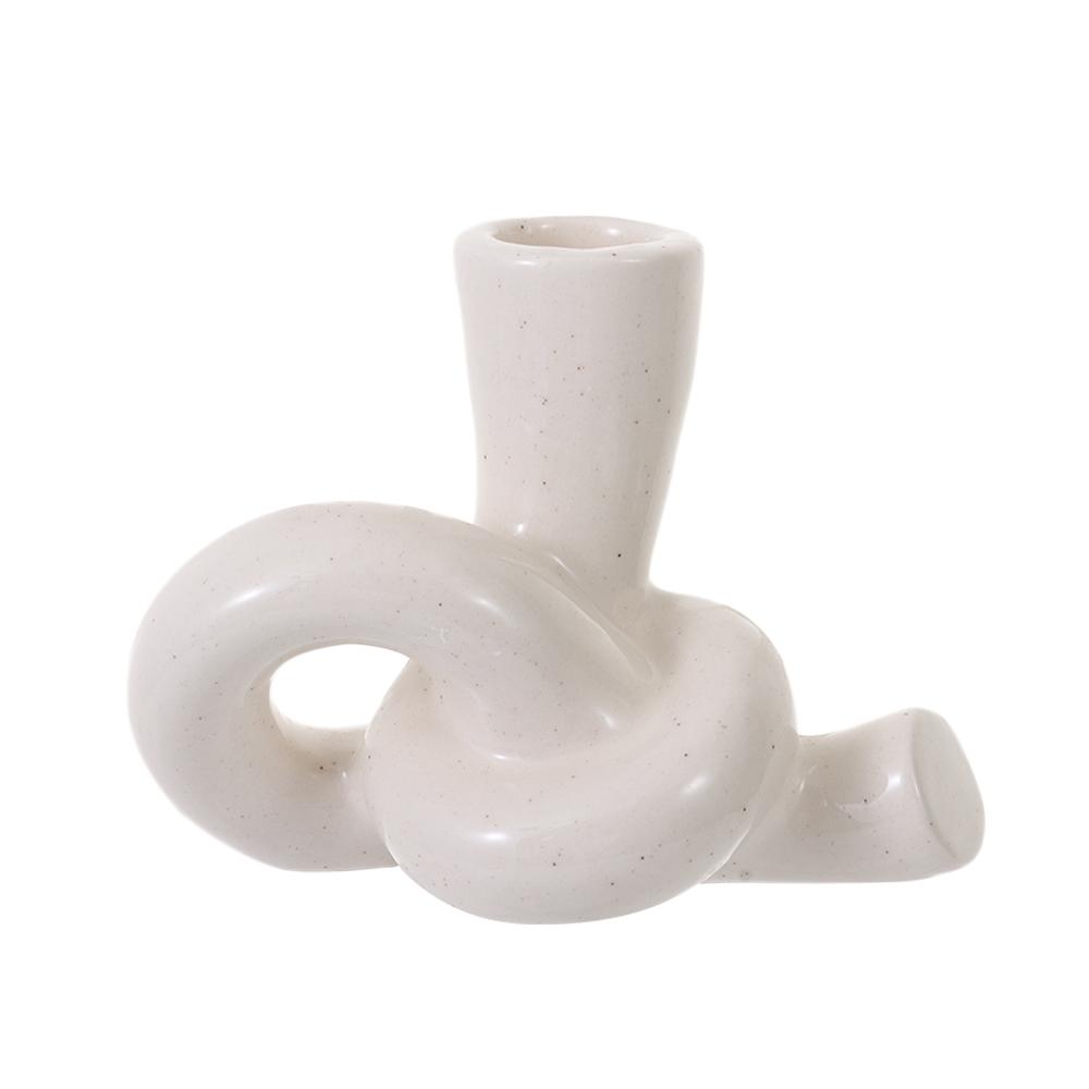 

White Modern Candlestick Holder Ceramic Abstract Art Kitchen Table Centerpiece TV Stand