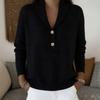Womens Knit Button-Up Polo Collar Sweater Loose Fit Casual Long Sleeve Winter 2026