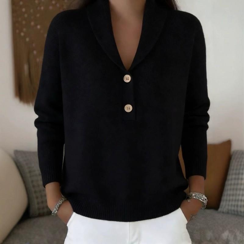 Womens Knit Button-Up Polo Collar Sweater Loose Fit Casual Long Sleeve Winter 2026