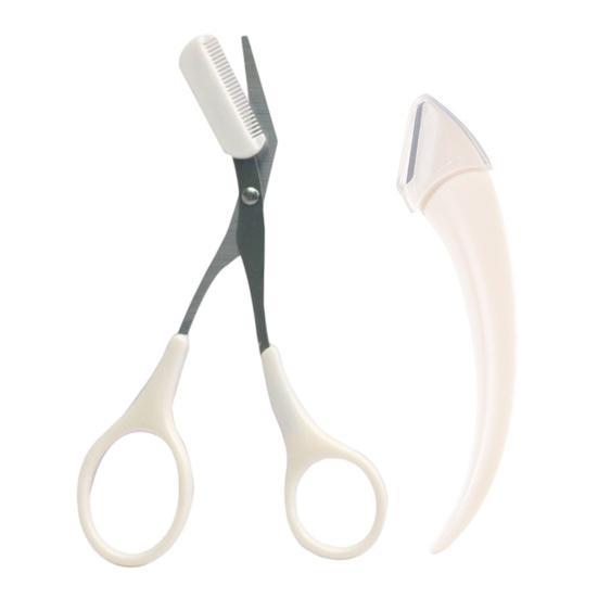 Eyebrow Trimmer Scissors with Comb Stainless Steel Non-Slip Precision Eyebrow Razor Men Women Brow Hair Removal Grooming